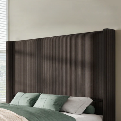 Queen Size Upholstered Wingback Platform Bed in Ribbed Corduroy Fabric
