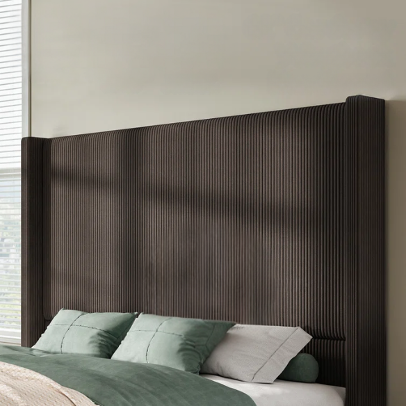 Queen Size Upholstered Wingback Platform Bed in Ribbed Corduroy Fabric