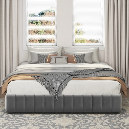 King Size Upholstered Platform Storage Bed with Velvet Fabric, Channel-Tufted Accents, and Built-In Drawers for Extra Storage