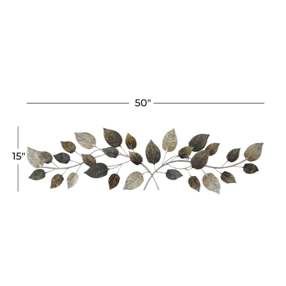 Textured Metal Leaf Wall Décor – Autumn-Inspired Bronze, Silver & Dark Gray Wall Sculpture for Traditional Home Décor