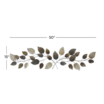 Textured Metal Leaf Wall Décor – Autumn-Inspired Bronze, Silver & Dark Gray Wall Sculpture for Traditional Home Décor