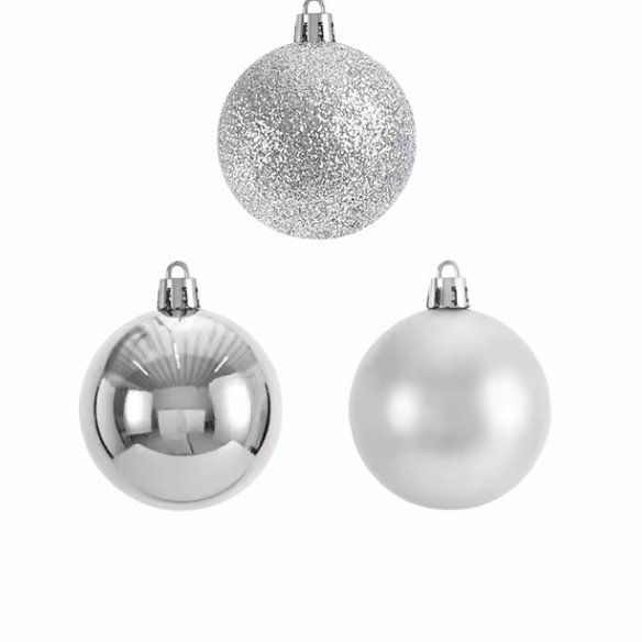 Silver Christmas Ball Ornaments – 24-Piece Set, Shatterproof Holiday Decorations (Available in 3 cm, 4 cm, and 6 cm)