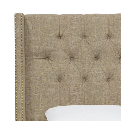 Timeless Upholstered Wingback King Size Bed with Button Tufting and Nailhead Trim