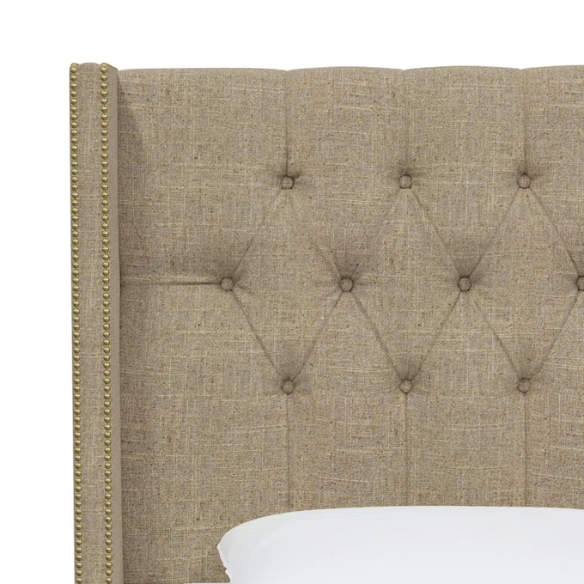 Timeless Upholstered Wingback King Size Bed with Button Tufting and Nailhead Trim