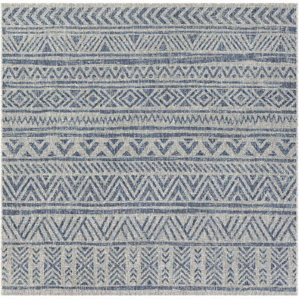 Striped Geometric Area Rug – Blue & Cream White, Durable Polypropylene, Low-Pile Design for High-Traffic Indoor/Outdoor Spaces