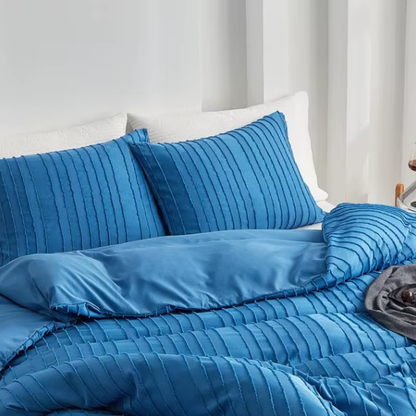 Luxurious Tufted Duvet Cover Set – Queen Size | Striped Textured Boho Bedding | Ultra-Soft Washed Microfiber | 3-Piece Set