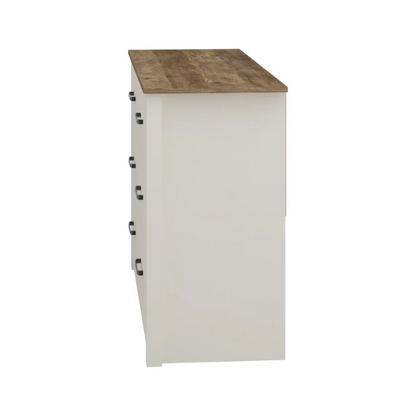 Modern 6-Drawer Double Dresser with Flared Feet and Sleek Black Metal Handles