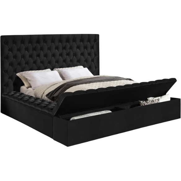 Elegant Velvet Upholstered King Size Platform Storage Bed with Tufted Headboard and Slats