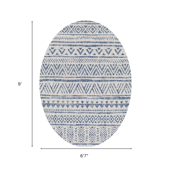 Striped Geometric Area Rug – Blue & Cream White, Durable Polypropylene, Low-Pile Design for High-Traffic Indoor/Outdoor Spaces