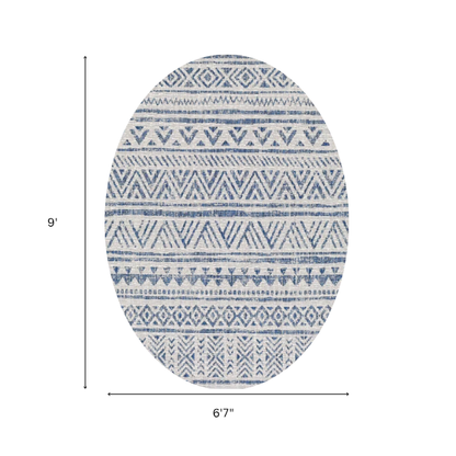 Striped Geometric Area Rug – Blue & Cream White, Durable Polypropylene, Low-Pile Design for High-Traffic Indoor/Outdoor Spaces