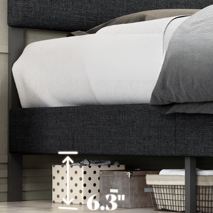 Linen Upholstered Bed Frame – Full/Double Size with Height Adjustable Headboard & 2 Built-In Storage Drawers