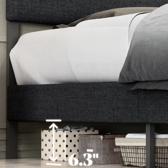 Linen Upholstered Bed Frame – Full/Double Size with Height Adjustable Headboard & 2 Built-In Storage Drawers