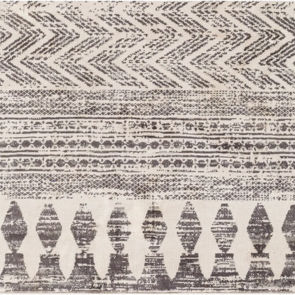Southwestern-Inspired Geometric Rug – Dark Grey Diamond, Chevron & Dot Patterns on Off-White, Stain-Resistant, Perfect for High-Traffic Areas