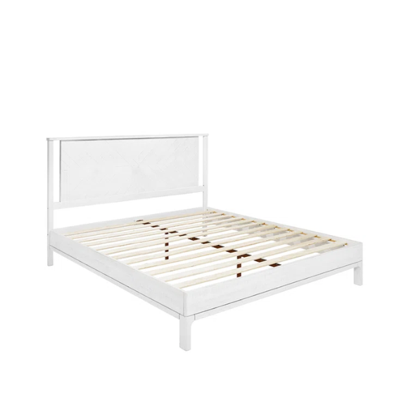 Solid Wood Platform King Size Bed with Headboard – Rustic Wood Frame with Steel Reinforcement for Ultimate Stability and Comfort