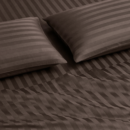 4-Piece Luxury Bed Sheet Set – Fitted & Flat Sheets with Pillowcases | Solid Stripe Bedding for Twin, Full, Queen, King Sizes
