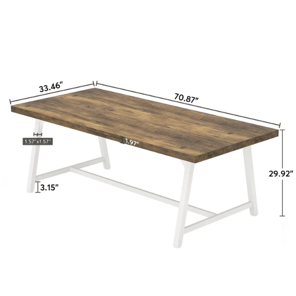 70.87-Inch Rectangular Dining Table for 8 – Sturdy Wood Kitchen Table with Industrial Metal Frame, Versatile Use for Dining, Office, or Events