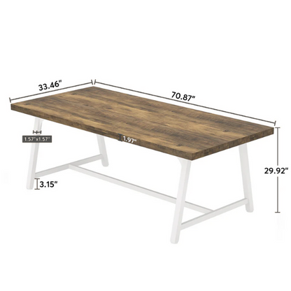 70.87-Inch Rectangular Dining Table for 8 – Sturdy Wood Kitchen Table with Industrial Metal Frame, Versatile Use for Dining, Office, or Events