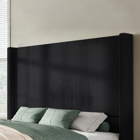 Queen Size Upholstered Wingback Platform Bed in Ribbed Corduroy Fabric