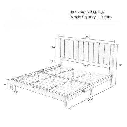 King Size Upholstered Platform Bed with Velvet Headboard, Foam Padding, and Noise-Free Construction for Ultimate Comfort