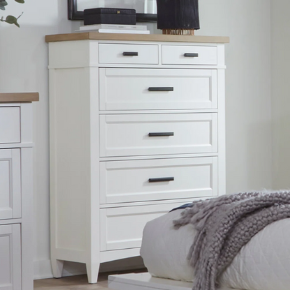 Timeless Craftsman-Inspired 5-Piece Queen Bedroom Set – Includes Storage Bed, 2 Nightstands, Dresser with Mirror, and Chest in Hand-Painted Cotton Finish