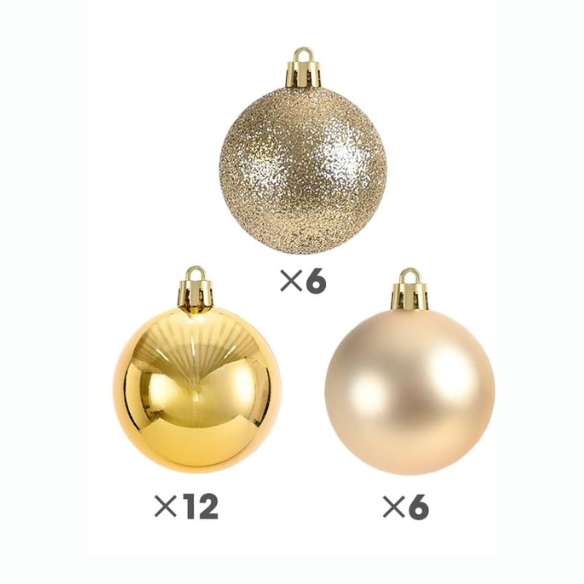 Gold Christmas Ball Ornaments – 24-Piece Set, Shatterproof Holiday Decorations (Available in 3 cm, 4 cm, and 6 cm)