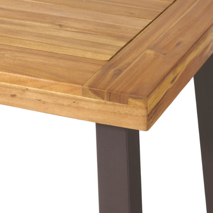 Acacia Wood and Iron 6-Seat Dining Table – Rustic Metal Frame with Natural Stained Acacia Wood Top, Modern Industrial Style for Timeless Appeal