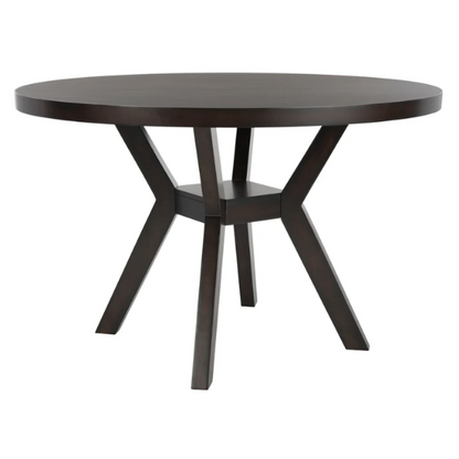 Round Wood Dining Table – French Bistro-Inspired Design, Sleek Dark Brown Frame