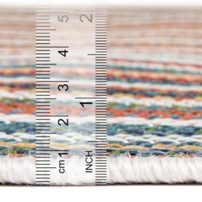 Coastal-Inspired Geometric Rug – Fade & Stain-Resistant, Green & Orange Pattern, Ideal for Indoor/Outdoor Use