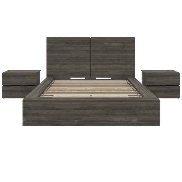 Modern 4-Piece Queen Bedroom Set with Platform Bed, Headboard, and 2 Drawer Nightstands