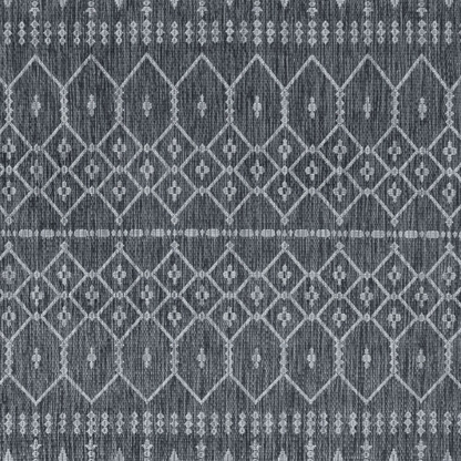 Boho-Inspired Charcoal & Light Grey  Geometric Rug – Fade & Stain-Resistant, Low-Pile, Perfect for High-Traffic Indoor/Outdoor Spaces