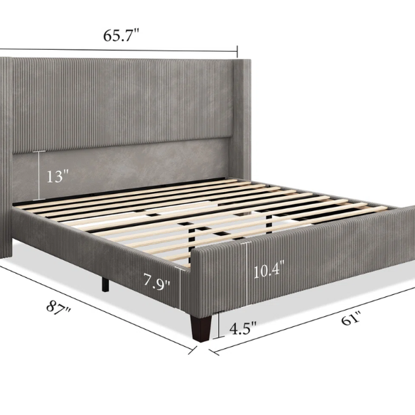 Queen Size Upholstered Bed with Soft Corduroy Fabric and Solid Wood Legs – Stylish and Comfortable Design