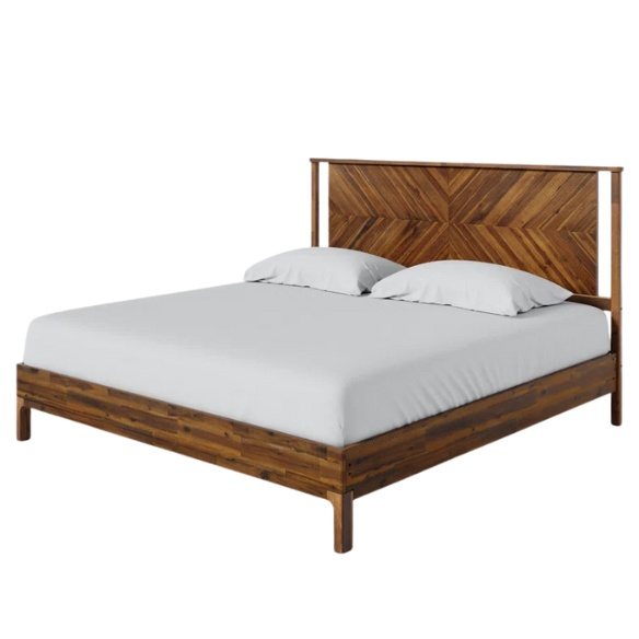 Solid Wood Platform King Size Bed with Headboard – Rustic Wood Frame with Steel Reinforcement for Ultimate Stability and Comfort