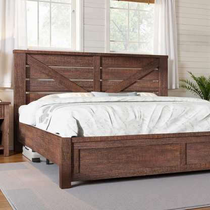 Farmhouse Classic Bed Frame with 49.2" Barn Door-Inspired Headboard, Ample Under-Bed Storage, Sturdy Metal Frame, and Silent Cotton Padding for Peaceful Sleep