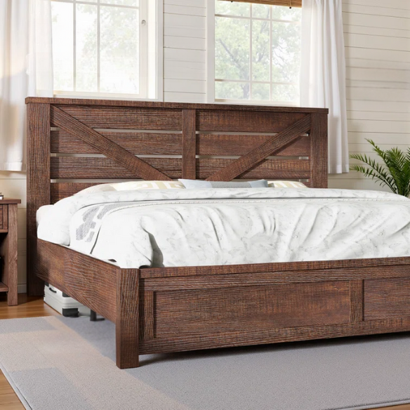 Farmhouse Classic Bed Frame with 49.2" Barn Door-Inspired Headboard, Ample Under-Bed Storage, Sturdy Metal Frame, and Silent Cotton Padding for Peaceful Sleep
