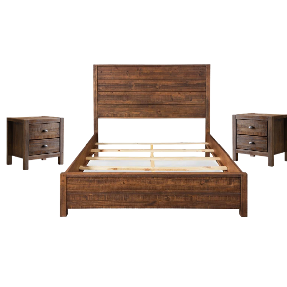 Rustic Wooden 3-Piece Full Double Size Bedroom Set – Charming Design with Sturdy Construction and Natural, Warm Finish