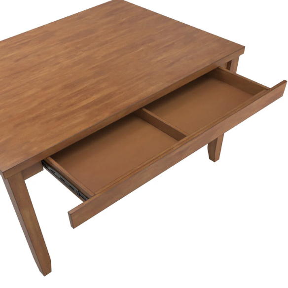 Solid Wood Rectangular Dining Table with Two Drawers – Distressed Finish, Rubberwood Construction, and Organized Storage
