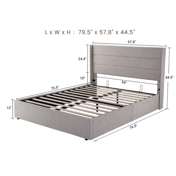Luxurious Linen Upholstered Hydraulic Lift-Up Storage Platform Bed – Full/Double Size with Sleek Design & Maximized Space