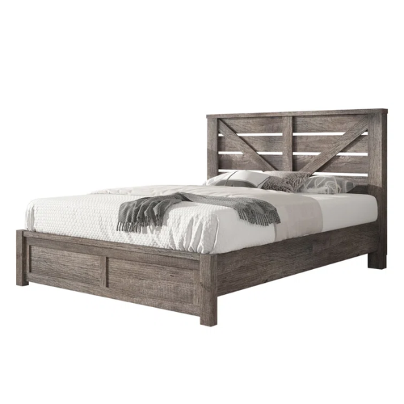 Farmhouse Classic Bed Frame with 49.2" Barn Door-Inspired Headboard, Ample Under-Bed Storage, Sturdy Metal Frame, and Silent Cotton Padding for Peaceful Sleep