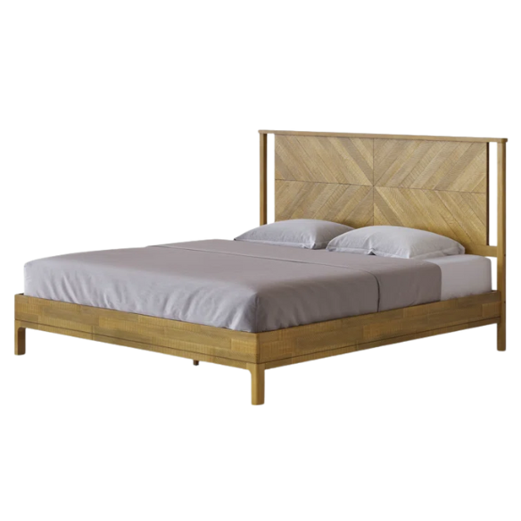 Solid Wood Platform King Size Bed with Headboard – Rustic Wood Frame with Steel Reinforcement for Ultimate Stability and Comfort