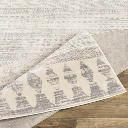 Southwestern-Inspired Geometric Rug – Gray Diamond, Chevron & Dot Patterns on Off-White, Stain-Resistant, Perfect for High-Traffic Areas