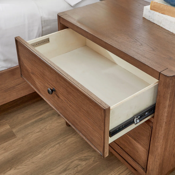 4-Piece Queen Bedroom Set with Panel Bed, 2 Nightstands, and Chest – Medium Brown Oak Finish