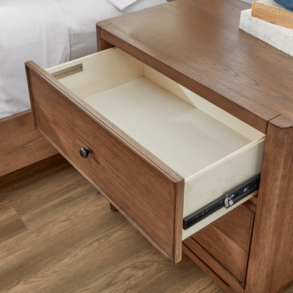 4-Piece Queen Bedroom Set with Panel Bed, 2 Nightstands, and Chest – Medium Brown Oak Finish
