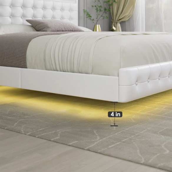 Queen Size LED Lit Platform Bed with Tufted Headboard – Modern and Stylish Design