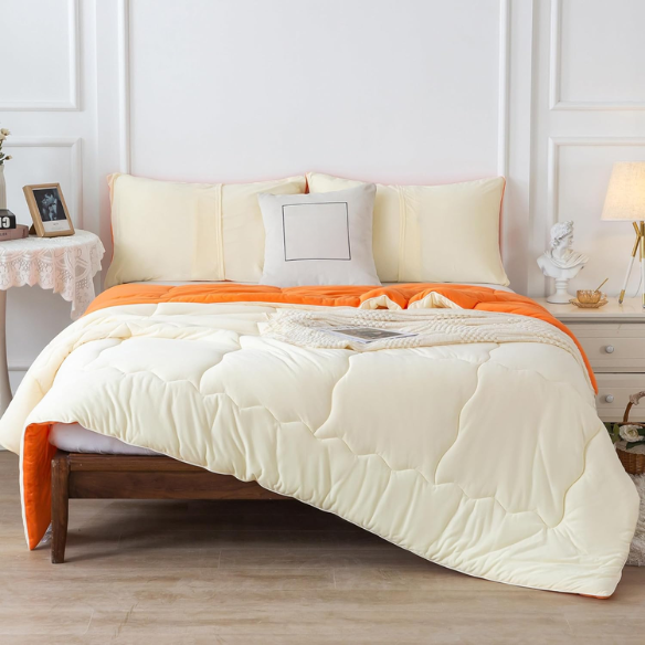 Reversible Ultra-Soft Comforter Set – Jersey Knit, Breathable, and Fluffy with Lightweight Down Alternative & Matching Pillowcase
