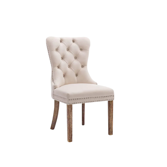 Upholstered Tufted Dining Chairs with Curved Back & Nailhead Detail – Set of 2