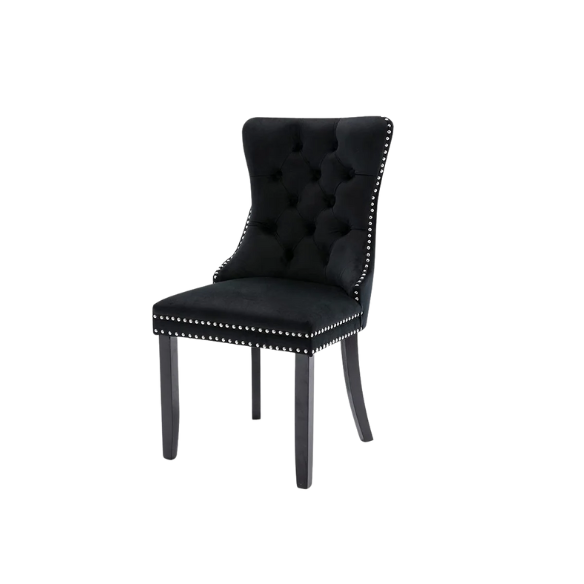 Upholstered Tufted Dining Chairs with Curved Back & Nailhead Detail – Set of 2