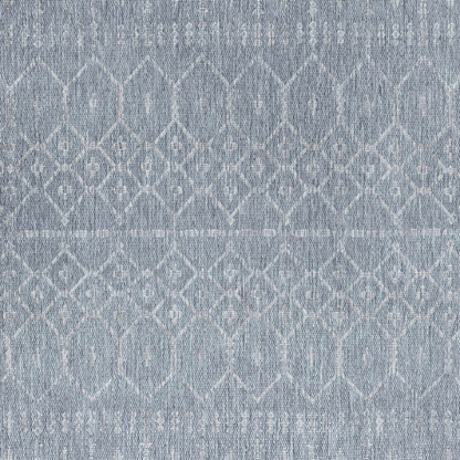 Boho-Inspired Greyish Blue & Ivory  Geometric Rug – Fade & Stain-Resistant, Low-Pile, Perfect for High-Traffic Indoor/Outdoor Spaces