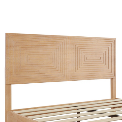 Mid-Century Modern King Size Solid Wood Platform Bed with Adjustable Height Headboard – Stylish Streamlined Design for a Contemporary Bedroom Look