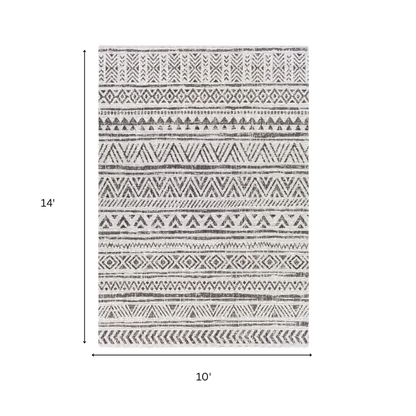 Striped Geometric Area Rug – Charcoal & Off-White, Durable Polypropylene, Low-Pile Design for High-Traffic Indoor/Outdoor Spaces