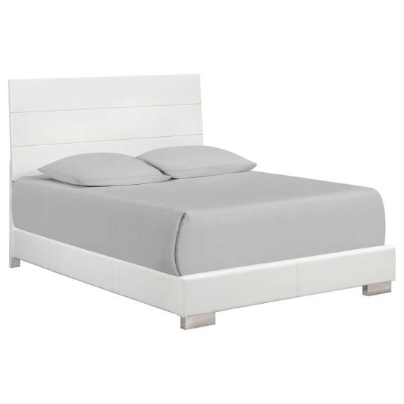 Modern 4-Piece Queen Bedroom Set in White High Gloss with LED Lighting, Touch-Activated Headboard, and Sleek Chrome Accents